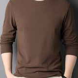 kkboxly Solid Trendy Sweatshirt, Men's Casual Basic Crew Neck Sweatshirt For Men Fall Winter