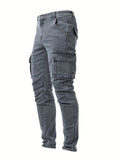 kkboxly  Slim Fit Multi Pocket Jeans, Men's Casual Street Style High Stretch Denim Pants For All Seasons Outdoor