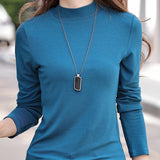 kkboxly  Solid Color Mock Neck T-Shirt, Casual Long Sleeve Slim T-Shirt For Spring & Fall, Women's Clothing