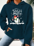 Cozy 95% Polyester 5% Spandex Women's Long Sleeve Casual Hooded Waffle Knit Sweatshirt with Adorable Snowman Christmas Applique for Fall/Winter