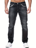 kkboxly Men's Casual Slim Fit Jeans, Chic Street Style Medium Stretch Denim Pants