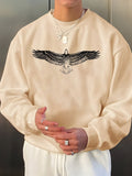 kkboxly Big Eagle Print Men's Crew Neck Long Sleeve Sweatshirt, Casual Wear, Men's Clothing