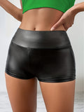 kkboxly Faux Leather Skinny Shorts, Sexy Solid Biker Shorts, Women's Clothing