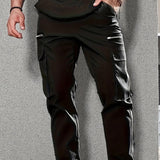 kkboxly  Men's  Trendy Solid Tactical Pants, Casual Multi Pockets Trousers For Outdoor