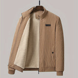 kkboxly  Men's Autumn&Winter Trendy Casual Khaki&Grey Lightweight Fleece Corduroy Cotton Lapel Jacket