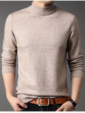 kkboxly Business Warm Wool Long Sleeves Pullover Sweaters, Men's Slim Casual High Neck Knitted Sweaters