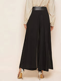 kkboxly  Solid Color Wide Leg Pants, Elegant Belt Loose Pants For Spring & Fall, Women's Clothing