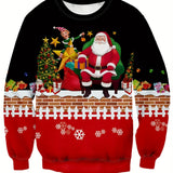 kkboxly Christmas Series Santa Print Trendy Sweatshirt, Men's Casual Graphic Design Crew Neck Pullover Sweatshirt For Men Fall Winter