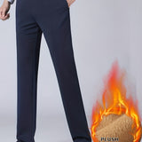 kkboxly Warm Fleece Dress Pants, Men's Formal Stretch Dress Pants For Fall Winter Business