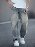 kkboxly Men's Casual Loose Fit Distressed Jeans, Chic Wide Leg Classic Design Jeans