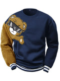 Men's Cartoon Bear Embroidery Crew Neck Sweatshirt, Loose Fit Sports Tops