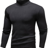 kkboxly Men's Pullover New Solid Color Sweater, Casual Turtleneck Warm Underwear, Comfortable Long Sleeve Top Slim Fit Base Shirts