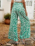 kkboxly  Leaves Print Wide Leg Pants, Vacation High Waist Long Length Pants, Women's Clothing