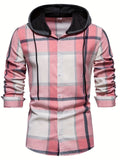 kkboxly  2023 Spring And Autumn New Men's Loose Hooded Plaid Shirt