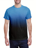 kkboxly  Plus Size Men's Blue Gradient Trendy T-shirts, Comfy Breathable Quick Dry Tees For Summer