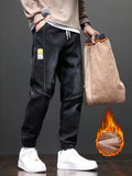 kkboxly  Men's Warm Thick Tapered Pants, Casual Trendy Cropped Pants For Fall Winter