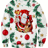 kkboxly  Christmas Series Santa Print Trendy Sweatshirt, Men's Casual Graphic Design Crew Neck Pullover Sweatshirt For Men Fall Winter