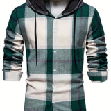 kkboxly  2023 Spring And Autumn New Men's Loose Hooded Plaid Shirt