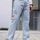 Multi Pocket Loose Fit Jeans, Men's Casual Street Style Denim Pants For All Seasons