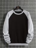 kkboxly  Men's Casual Trendy Crewneck Long Sleeve Color Block Pullover, Loose Oversized Sweatshirt Plus Size