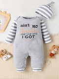 2pcs Set Infant Toddler Long Sleeve Romper & Hat, Letter Print Cute Christmas, Suitable For Outdoor Wear, Spring And Autumn