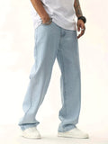 kkboxly  Men's Light Blue Straight Leg Cotton Jeans