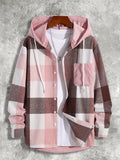 kkboxly  Men's Color Block Checkered Hooded Sweatshirt Casual Long Sleeve Hoodies With Button Gym Sports Hooded Jacket