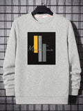 kkboxly  Fashion Color Block & Letter Print Men's Crew Neck Long Sleeve Sweatshirt, Casual Wear, Graphic Pullover, Men's Clothing For Spring Fall Winter