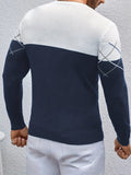 kkboxly  Crew Neck Knitted Sweater, Men's Casual Warm Color Block Slightly Stretch Pullover Sweater For Fall Winter