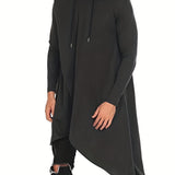 kkboxly  Plus Size Mens Casual Poncho Hooded Cape Cloak Asymmetric Hem Pullover Hoodie Sweatshirts, Solid Irregular Design Clothes