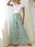 kkboxly  Floral Print Wide Leg Pants With Waist Belt, Boho Loose Pants For Spring & Summer, Women's Clothing