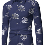 Men's Formal Classic Design Button Up Flower Printed Shirt With Chest Pocket, Male Clothes For Spring And Fall Business Occasion