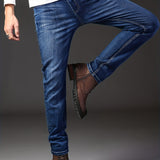 kkboxly  Classic Design Semi-formal Jeans, Men's Casual Stretch Denim Pants For All Seasons Business