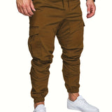 kkboxly  Casual Side Flap Pockets Drawstring Woven Joggers, Men's Cargo Pants For Spring Fall Outdoor