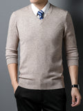 kkboxly  Men's Thick Warm Winter V-Neck Slim Knitted Pullover Sweater (Not Included Shirt)