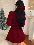 kkboxly  Bow Decor Cut Out Dress, Chic Long Sleeve A-line Dress, Women's Clothing, Valentine's Day