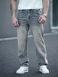 kkboxly Men's Casual Loose Fit Distressed Jeans, Chic Wide Leg Classic Design Jeans