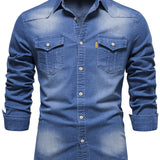 kkboxly  Cotton Denim Shirt Men Long Sleeve Quality Cowboy Shirts For Men Casual Slim Fit Mens Designer Clothing