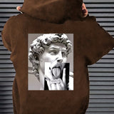 kkboxly  Creative Sculpture Pattern Zip Up Hoodie, Men's Casual Stretch Pullover Hooded Sweatshirt