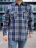 kkboxly  Plus Size Men's Geometric Plaid Long Sleeve Shirt With Pockets For Casual Outfit, Comfy Collared Shirt, Oversized Loose Tops For Men