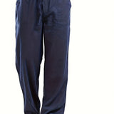 kkboxly Men's Cotton & Linen Blend Long Pants, Loose Elastic Waist Large Pocket Trousers