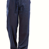 kkboxly  Men's Cotton & Linen Blend Long Pants, Loose Elastic Waist Large Pocket Trousers