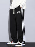 kkboxly  Men's Trendy Striped KDR Print Sweatpants, Casual Slightly Stretch Breathable Loose Joggers For Outdoor