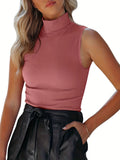 Women's Sweater Casual Solid Turtleneck Knit Sweater Vest