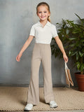 Girls' Elastic High Waist Flare Bell Bottom Ribbed Knit Long Pants. Kids Clothing