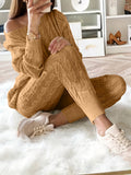 kkboxly  Solid Knitted Matching Two-piece Set, Casual Long Sleeve Sweater & Pants Outfits, Women's Clothing