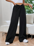 kkboxly  Solid Elastic Waist Loose Pants, Casual Wide Leg Pants For Spring & Fall, Women's Clothing