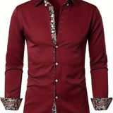 Trendy Paisley Binding Print Men's Casual Button Up Long Sleeve Shirt, Men's Clothes For Spring Summer Autumn, Tops For Men