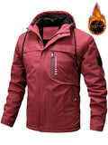 kkboxly Warm Fleece Hooded Jacket, Men's Casual Winter Jacket Coat For Outdoor Activities