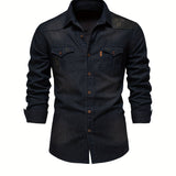 kkboxly  Cotton Denim Shirt Men Long Sleeve Quality Cowboy Shirts For Men Casual Slim Fit Mens Designer Clothing